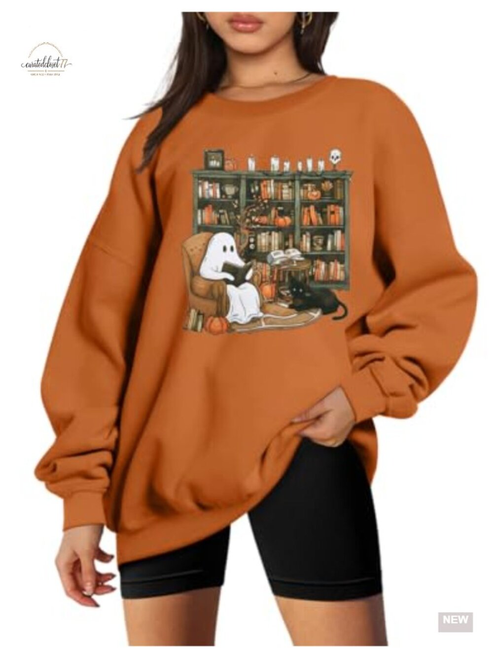 Ghost Reading Books Graphic Sweatshirt Pullover Fall Halloween